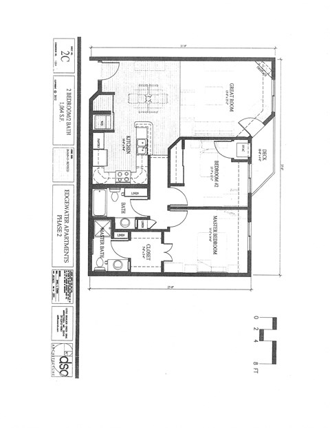 Floor plan for 2 beds, 2 baths, 1064 sqft
